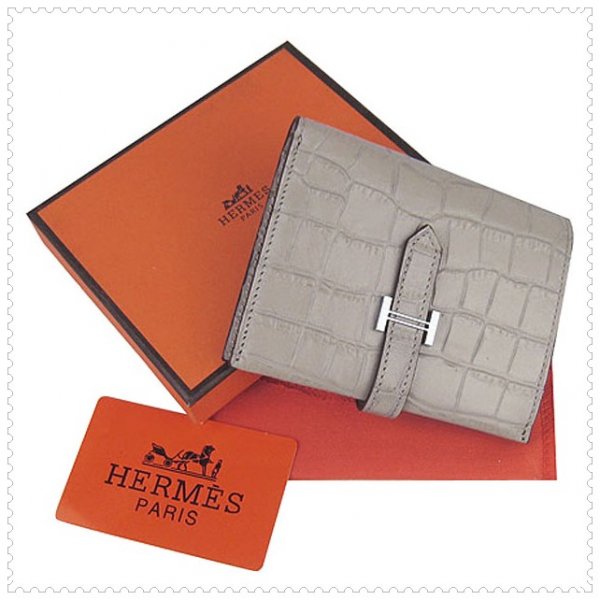Hermes Bearn Mini Wallet Crocodile Leather Grey